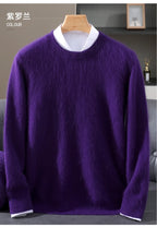 Autumn Winter 100% Mink Cashmere Sweater Men's Round Neck Pullover Loose Solid Color Plus Size Base Knit Business Casual Sweater