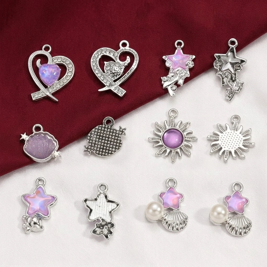 10pcs Mix Gothic Charms Pendants Crystal Glass Heart Dangle Charms Hang Ornament for DIY Keychain Necklace Jewelry Making