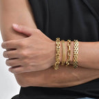 Gold Color Men's Chain Bracelet,Hiphop Stainless Steel Chunky Chain Wristband,Rock Punk Jewelry Gift for Dad Son BBF Him