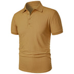 Men's running sports fitness wear summer high stretch vertical short-sleeved POLO shirt slim knit base shirt