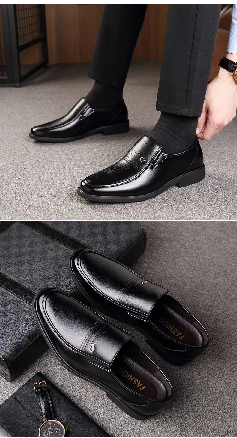 Men's Breathable Hollow Out Elevator Dress Leather Shoes Spring Summer 6cm Height Increase Business Slip-On Formal Office Shoes