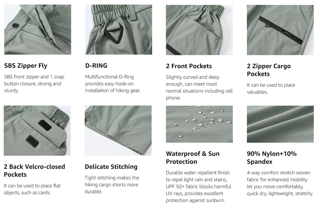 Women's Hiking Cargo Shorts Quick Dry Nylon Shorts Summer Travel Active Golf Shorts with 6 Pockets Water Resistant