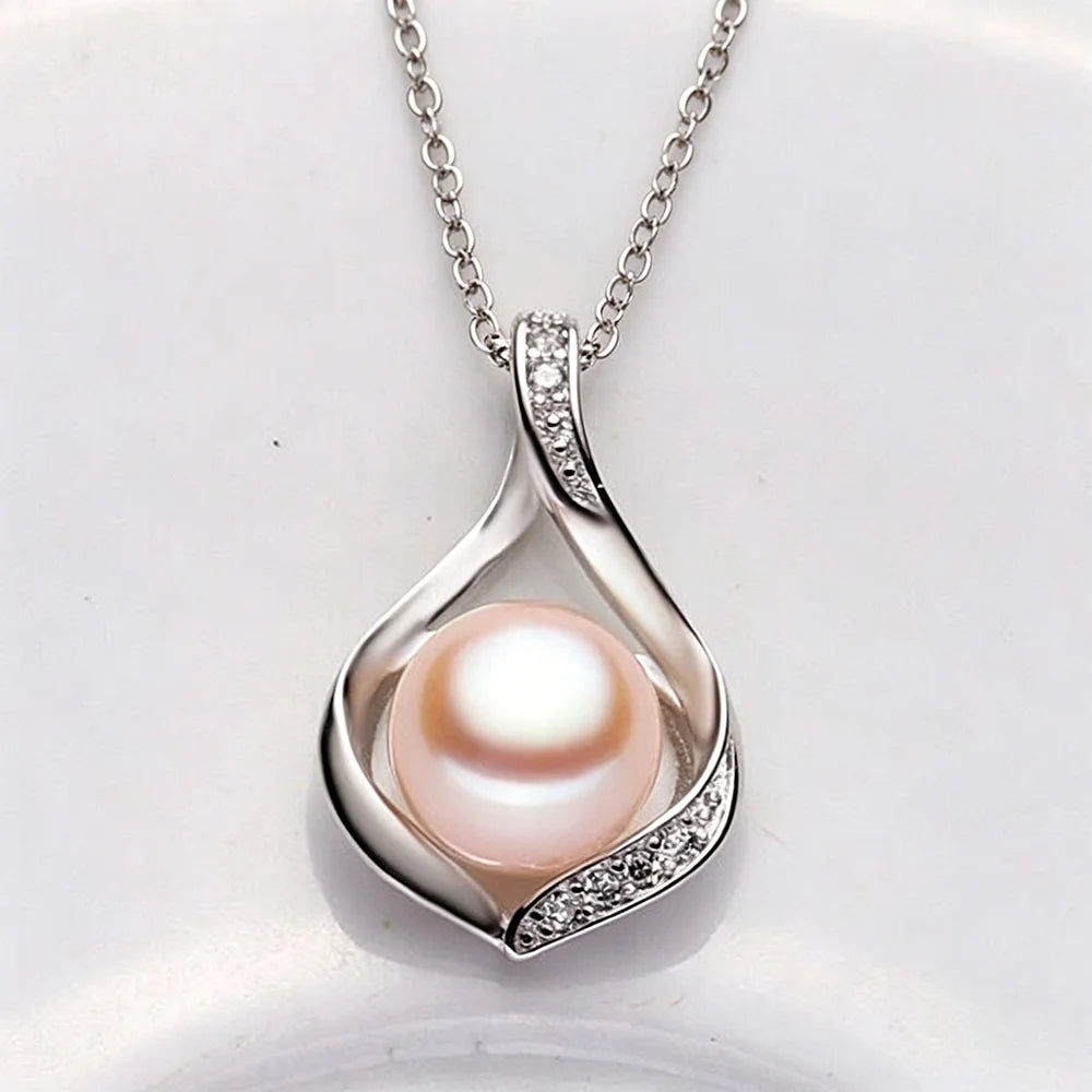 Real Natural Freshwater Black Pearl Pendant Women,Cute 925 Silver Pearl Necklace Mother Wife Birthday Gift White Pink