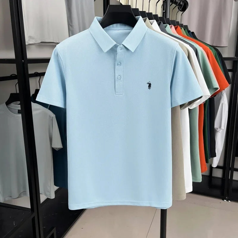 Luxury brand pony embroidered short sleeve men's polo shirt new business casual breathable summer comfort high-end Paul T-shirt