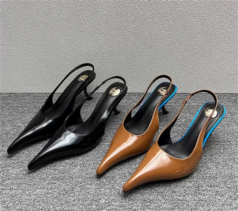 Women's Designer Heels Patent Leather Pointed Toe Sculptural Thin High Heels Sandals Pumps Runway Chic Luxury Party Dress Shoes