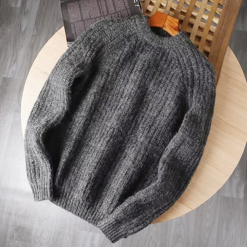 Wool Men Pullover Autumn Winter Thickening Warm Knitting Sweater Round Neck Raglan Sleeve Solid Long-Sleeve Casual Woolen Tops