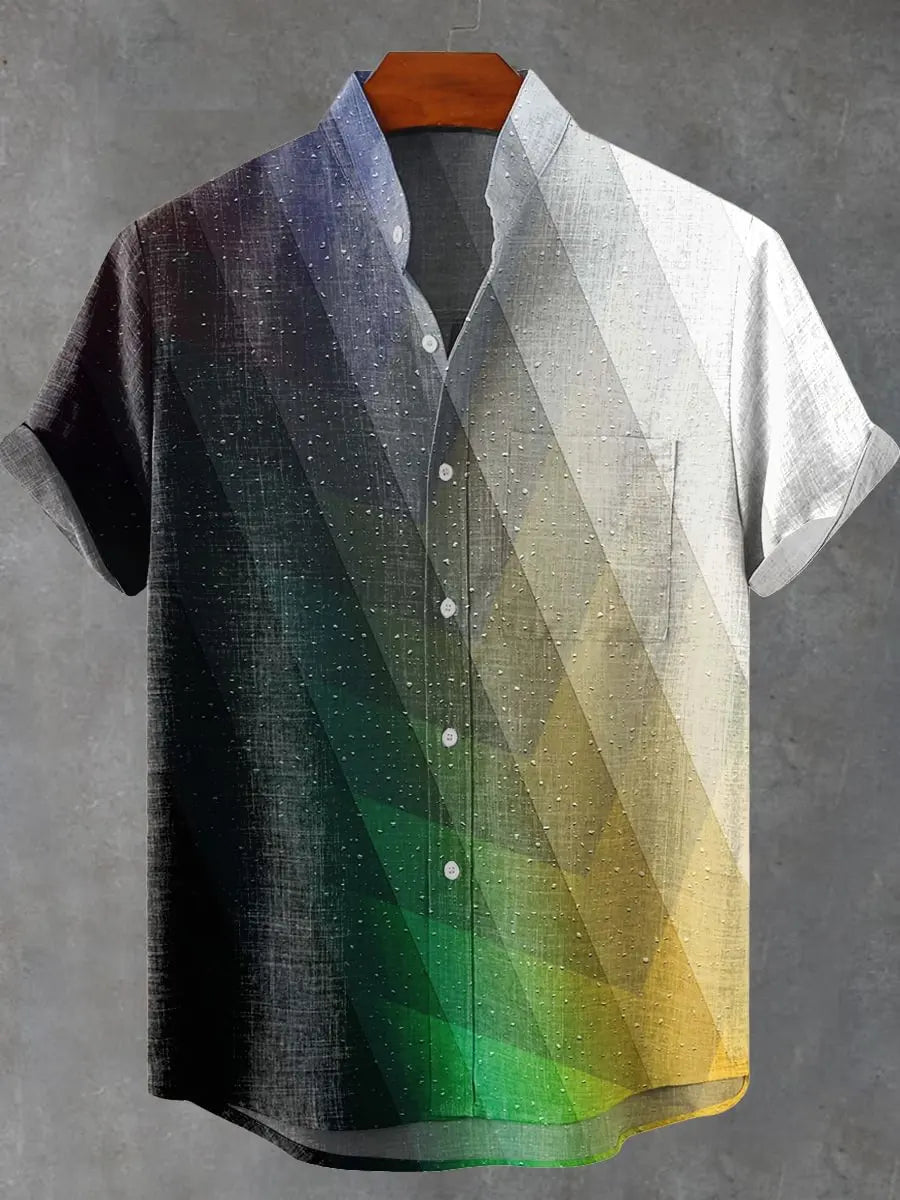 2025 Men's New Hot Selling Cool Checkered Pattern Printed Summer Comfortable Linen Short sleeved Shirt Men's Casual Button Top