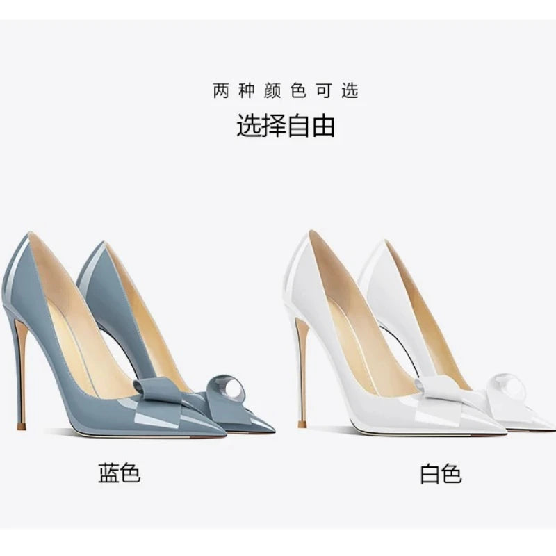 Bow High Heels Women's New Sweet Pointed Stiletto Comfortable Patent Leather Women's Shoes