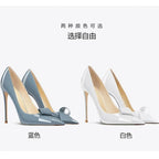 Bow High Heels Women's New Sweet Pointed Stiletto Comfortable Patent Leather Women's Shoes