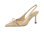Korean Style Pointed Toe High Heels Shallow Mouth Hollow Bow Back Trip Strap Women's Shoes Thin Heels Back Empty Shoes Women