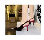 Elegant Women Green High Heel Velvet Pumps Wedding Party Slingback Sandals Metal Pointed Toe Hollow Buckle Wine Red Shoes