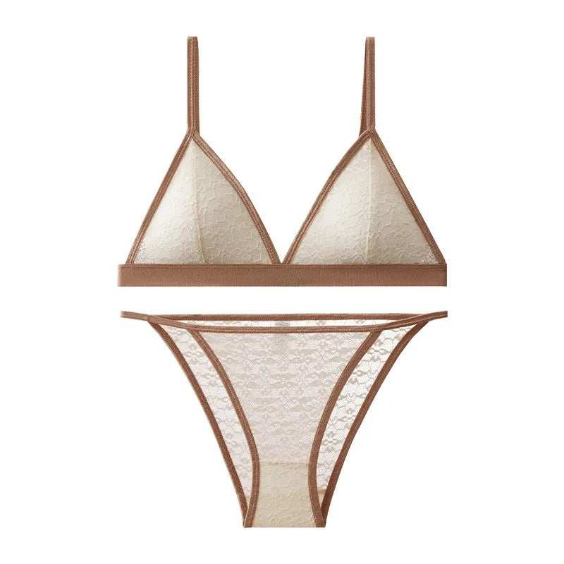 Women French Lace Bra and Panties Set Non-wire Bralette Bra Low-Rise Briefs Sexy Lingerie Female Lace Underwear Set