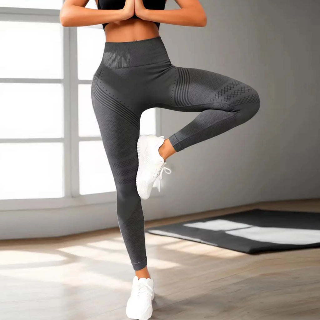 Women Seamless Wave Striped Yoga Leggings High Waist Butt Lift Stretch Gym Running Jogger Fitness Workout Sports Pants Tummy