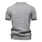 New men's business casual short-sleeved fashion trend knitted POLO shirt with lapel and half-zip pullover design.