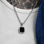 Stylish Men's Black Enamel Necklace,Stainless Steel Geometric Square Small Dogtags Necklace,Anniversary Birthday Father Gift