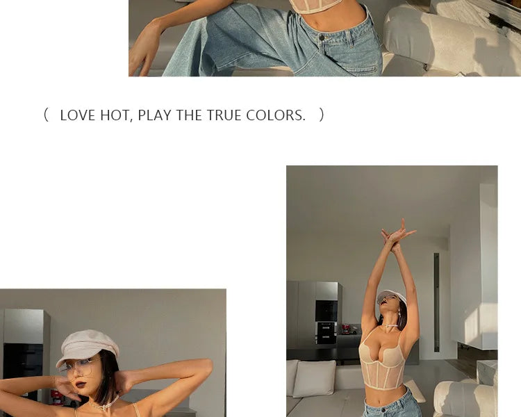 Women Push Up Bra Sets Transparent Lingerie Sexy Shaper Bra Beauty Back Comfortable Underwear Adult's Fishbone Gauze Bralette