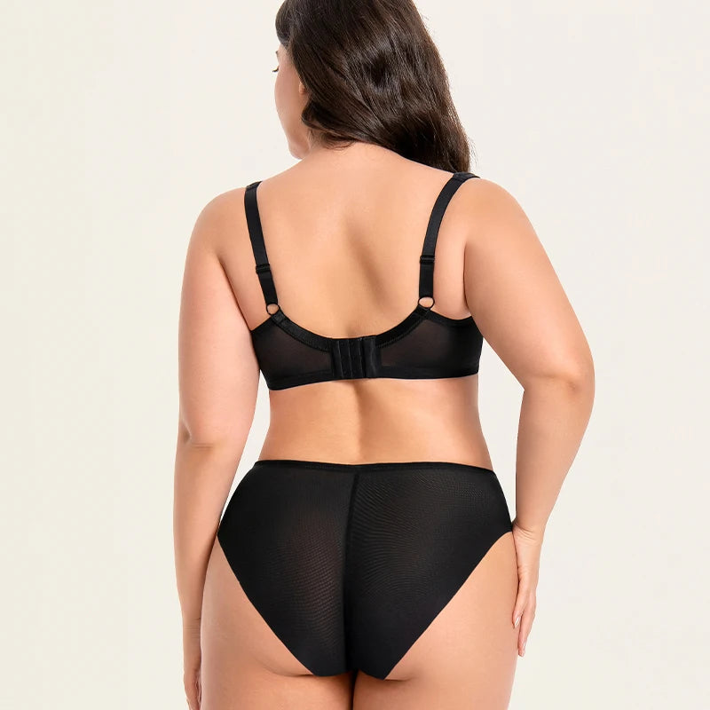 Women Plus Size Minimizer Lace Bra And Panty Set Underwire Full Coverage Big Cup D E F G H I J Smooth Back Fat Lingerie 2 Pieces