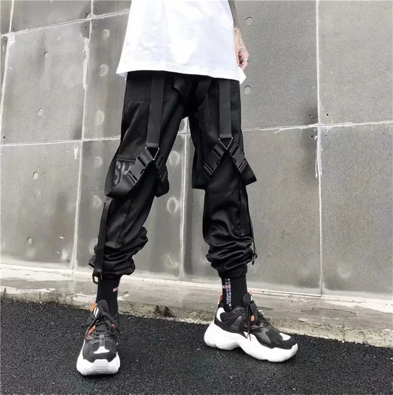 Y2K Joggers Cargo Pants For Men Casual Hip Hop Pocket Male Trousers Sweatpants Street Ribbons Techwear White Pant Pantalon Homme