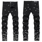 Autumn and Winter Fashion Trend Print Retro Straight Tube Elastic Men's Denim Pants Casual Sports Comfortable High-Quality Jeans