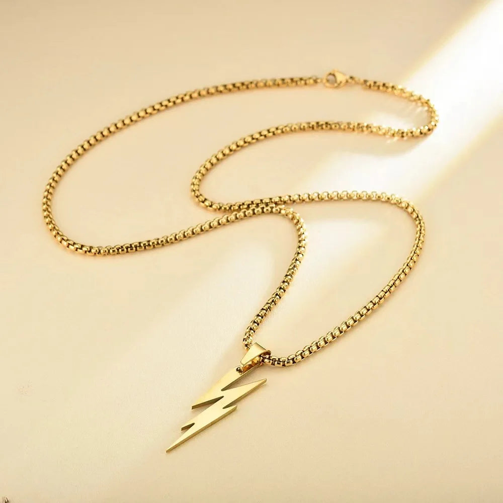 Punk Lightning Pendant Necklace for Men Boys,Waterproof Stainless Steel Pendant Necklace,Hip Hop Trendy Jewelry Gifts