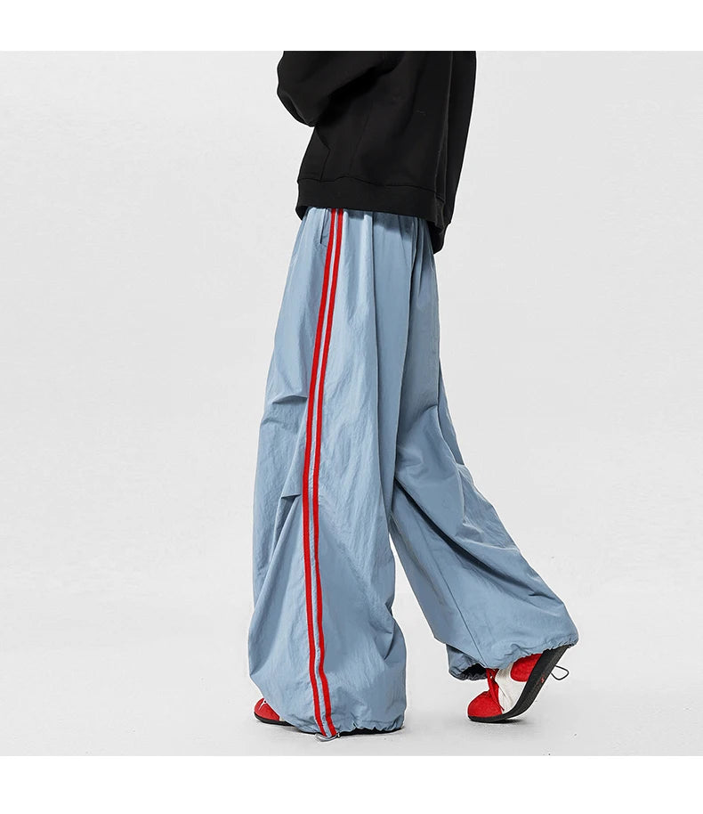 American Striped Quick - Drying Relaxed Pants for Men, Straight - Leg Wide - Leg Cargo Design Streetwear Couple's Work Trousers