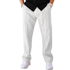 Men Casual LooseStraight Leg Dress Pants Elastic Drawstring Waist Front Seam Plain Wide Leg Trousers Daily Street Vacation Relax