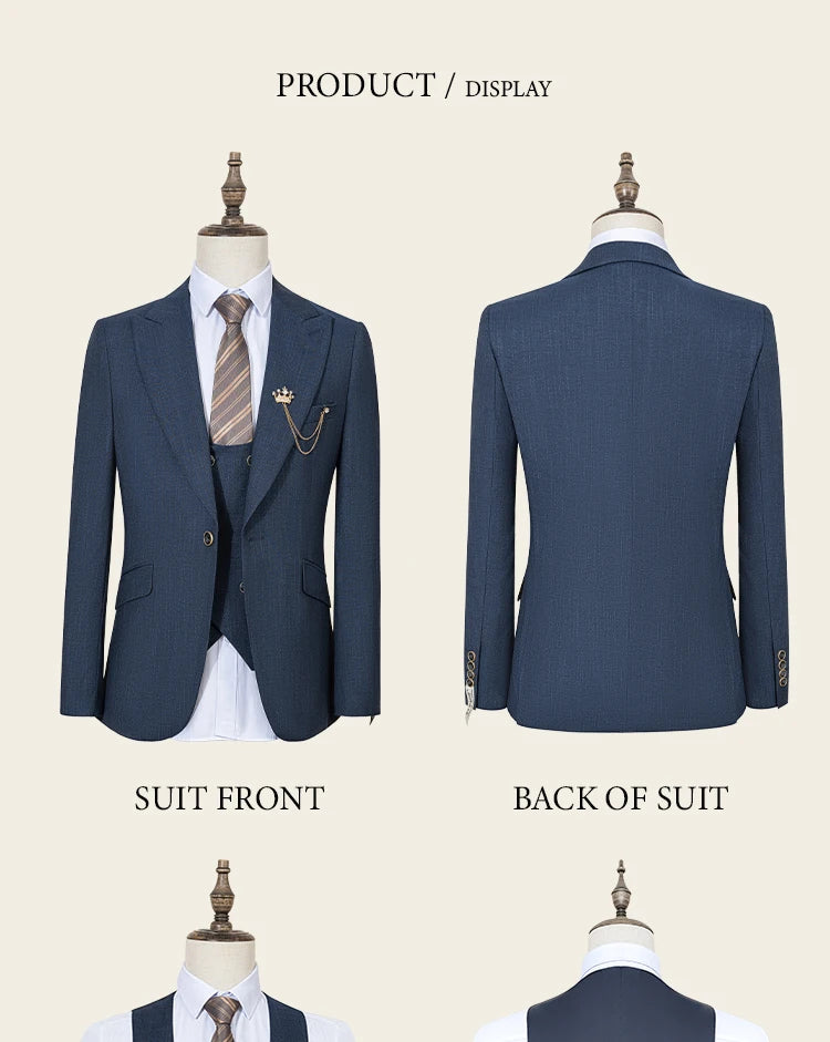 ST Cassy High-End Brand Formal Business Men's Suits Single Breasted Solid Color Slim Fit Suit Wedding Three-Piece