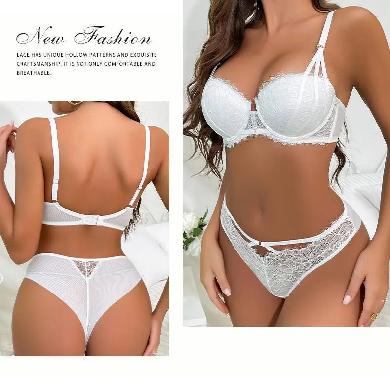 5 Color Fashion Women Lingerie Set Sexy Hollow Push Up Bra Lace Flowers Embroidery Underwear Adjustable Strap Bras and Panties