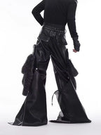 Mauroicardi Spring Autumn Cool Long Baggy Black Pu Leather Wide Leg Cargo Pants Men Luxury Mens Designer Clothes Streetwear 2025