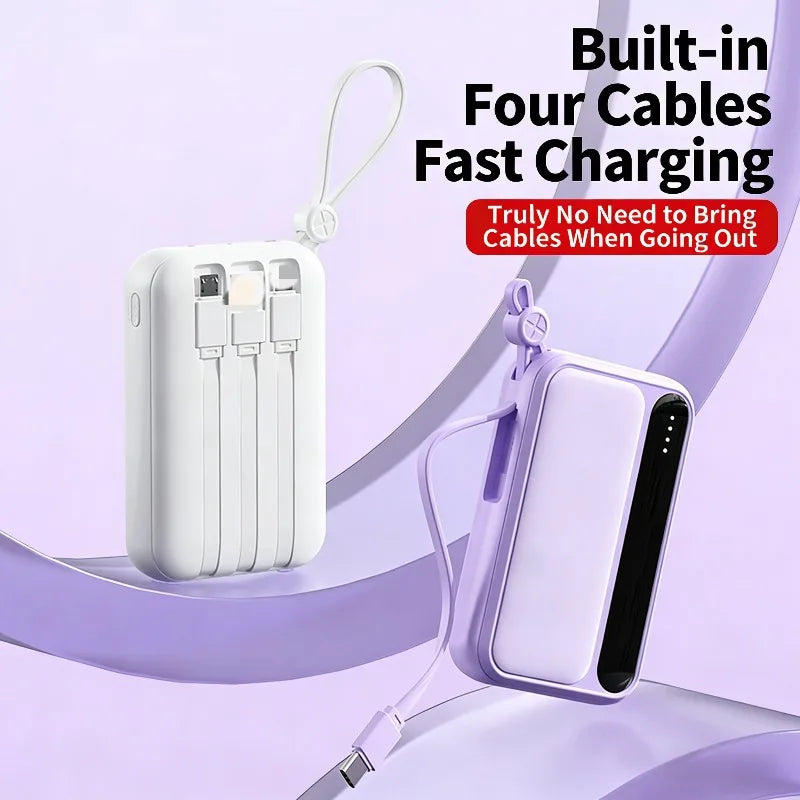 10000/20000mah Power Bank  4 in1 Built in Cables Intelligent Digital Display Light Portable Battery for IPhone Android Phone