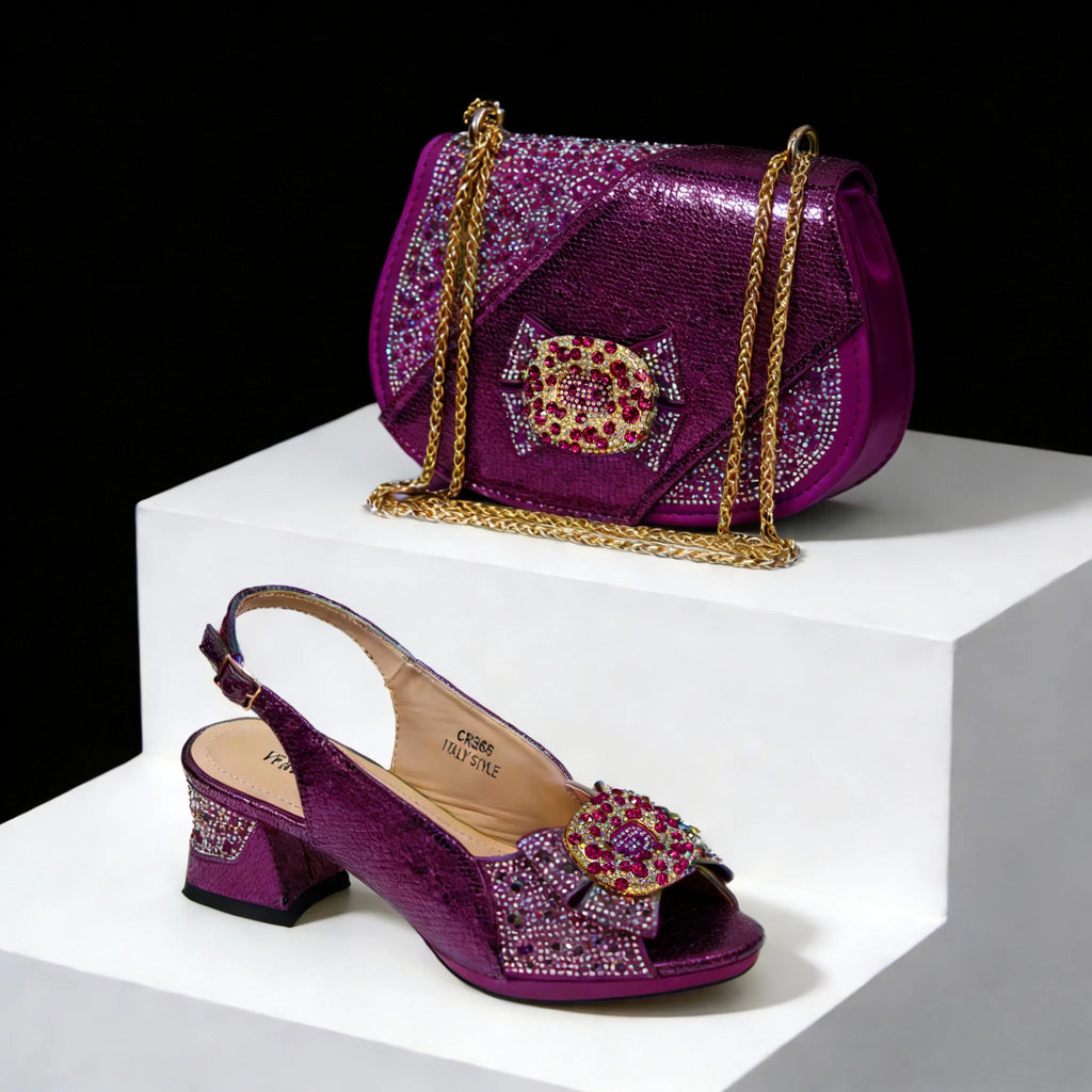 Venus Chan 2026 Luxury Italian Dark Black Rhinestone Peep Toe High Heels & Matching Bag for Women - Elegant Sandals