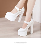 15cm Small Size 32-43 Extremem Block High Heels Shoes 2026 Fall Shallow Thick Chunky Platform Shoes Women Pumps Sexy Model Party