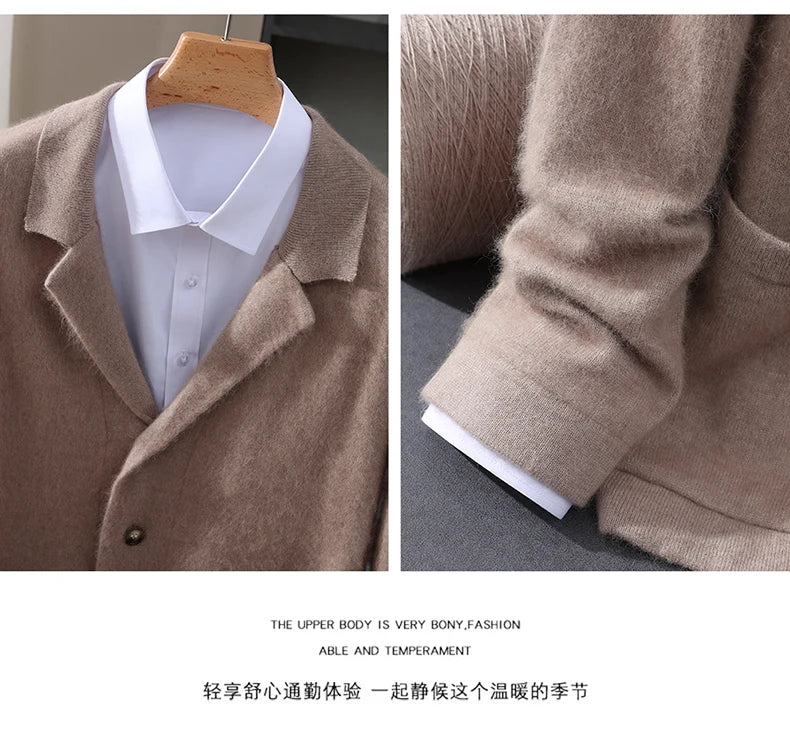 New Mink Wool Cardigan Men's Padded Sweater Coat Business Casual Knitted Cashmere Sweater Coat