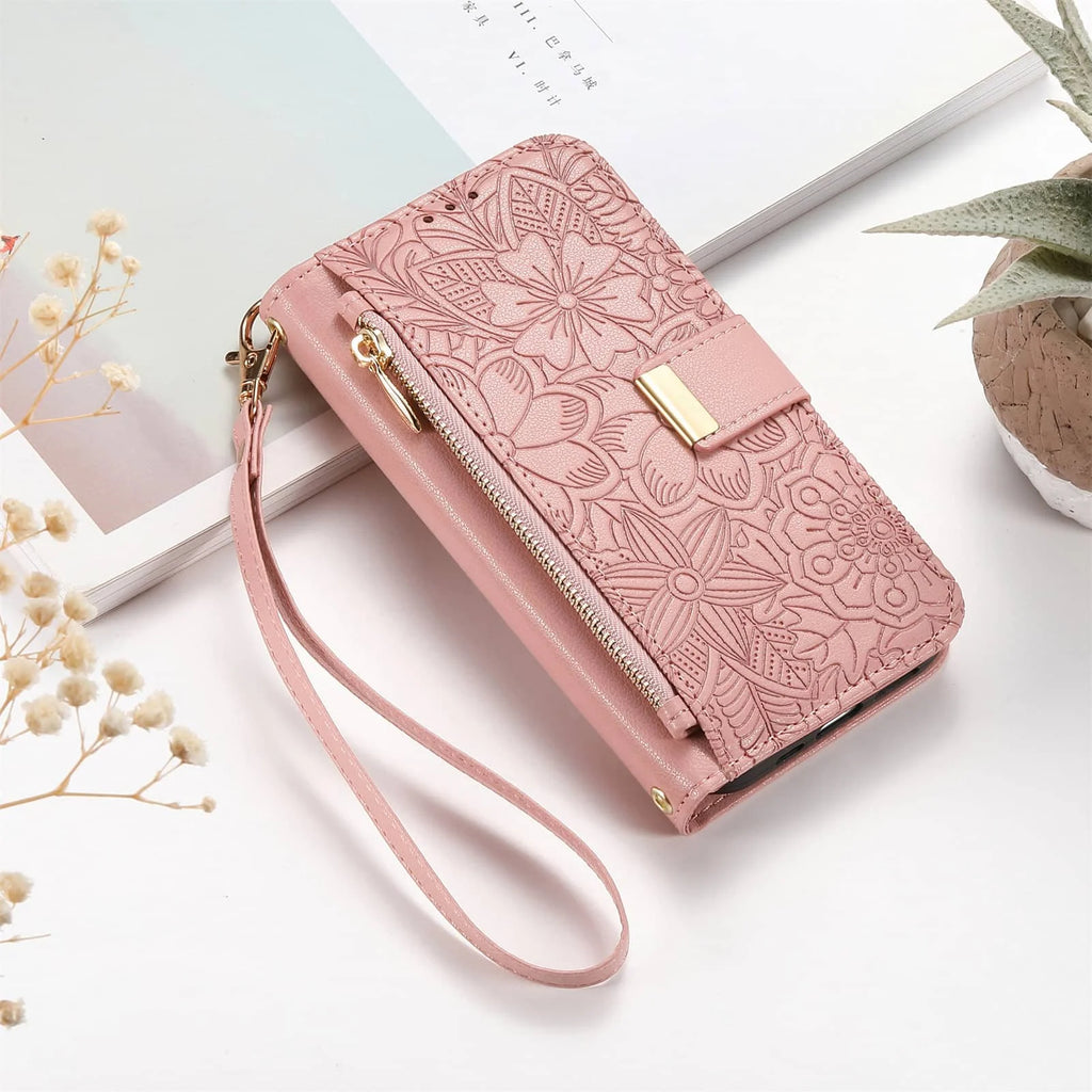 Compatible with iPhone 17/16e/15/14/13/12 Pro Max 16 Plus Lanyard Zipper Wallet Case Dual Card Holder Flip Stand Magnetic Buckle