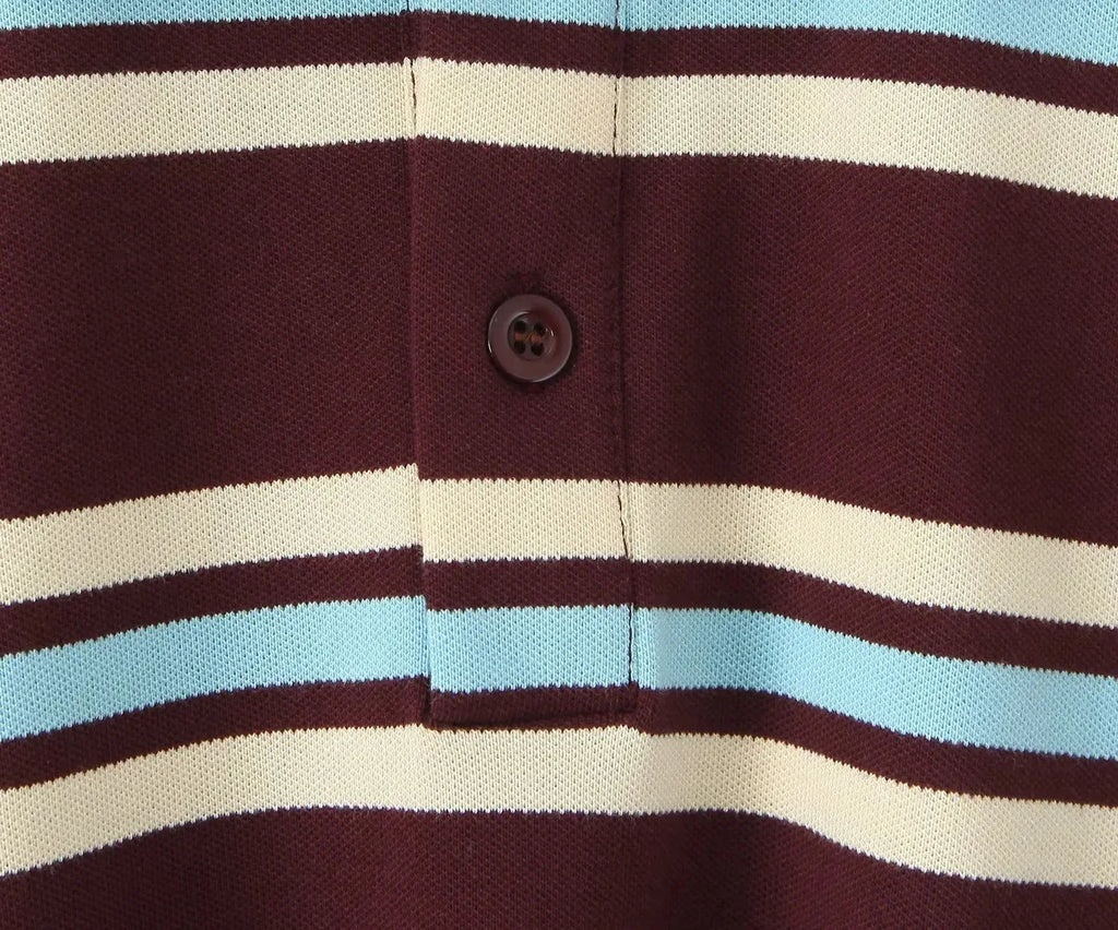 Summer Ladies Polo Shirts Woman Shorts Short Sleeve Brown Striped Vintage Clothes Polo Shirts Mujer Streetwear Crop Tops Casual