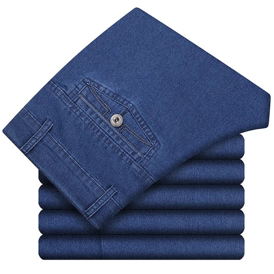 2023 Business Pure Cotton Spring and Summer Thin Men's Jeans Men's Stretch High Waist Loose Fashionable Comfortable Casual Pants