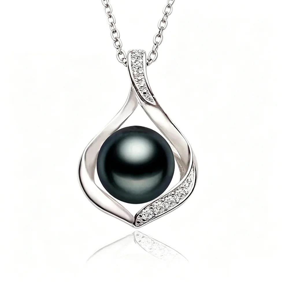 Real Natural Freshwater Black Pearl Pendant Women,Cute 925 Silver Pearl Necklace Mother Wife Birthday Gift White Pink