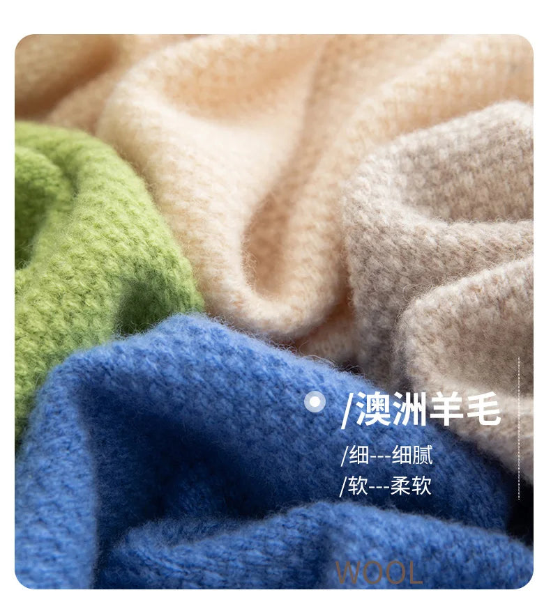 Autumn And Winter 100% Pure Wool Men's Round Neck Thick Solid Color Sweater Business Casual Knitting Bottoming Shirt