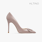 women fashon pumps with V buckle nude high heels with matte finish comfortable soft stilettos for dress