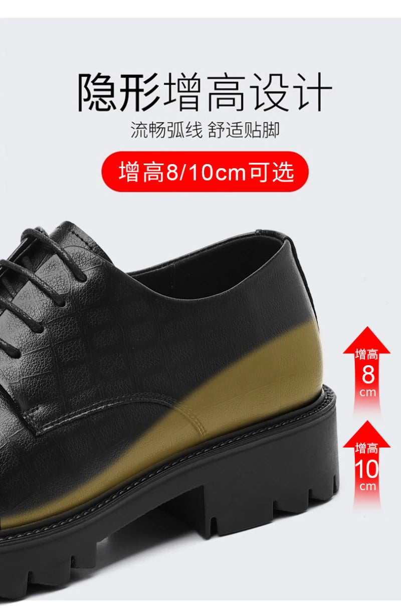 Men's Thick-Soled Low-Cut Business Formal Leather Shoes With Lace-Up Height Increase Groom's Wedding Shoes With Suit Shoes