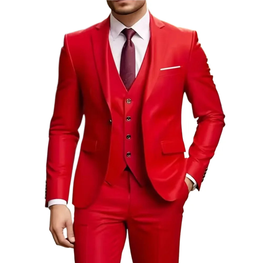 Men's 2 Piece Suit Set Solid Color Elegant Wedding Formal Business Dress Blazer Vest Pants Classic Tuxedo for Party Groomsmen