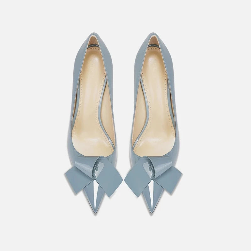 Bow High Heels Women's New Sweet Pointed Stiletto Comfortable Patent Leather Women's Shoes
