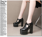 14cm Small Size 32-43 Elegant Patent Leather Mary Janes Chunky Platform Pumps 2025 Spring Block High Heels Shoes for Model Dress