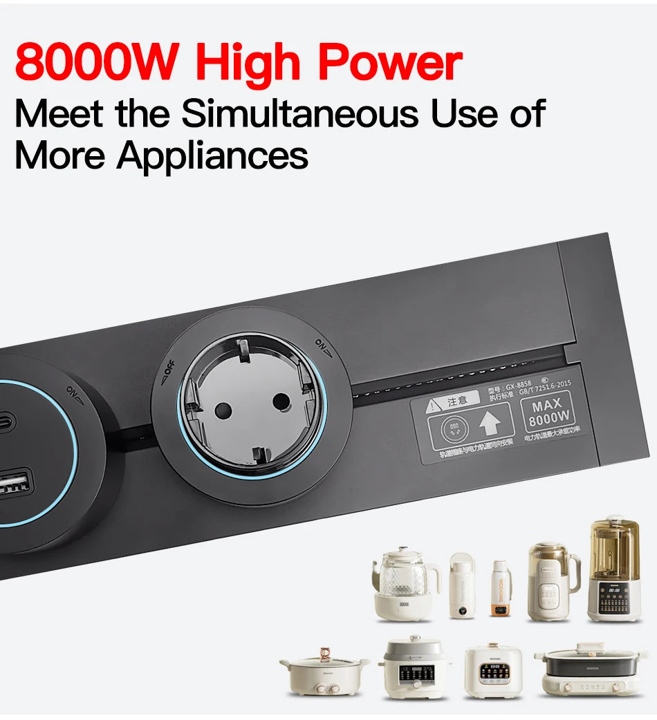 Wall Mounted Power Track Socket US EU UK Plug Adapter 40/50cm Office Electrical Outlet Wall socket USB Type C Grey Black