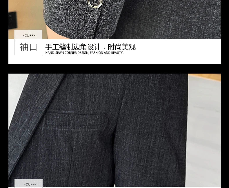 Men's Summer New Slim Fit 3/4 Sleeve Blazer Set Thin Seven-Point Sleeve Suit Outfit Casual Business Two-Piece Set