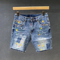 2025 Summer New Fashion Trend Printed Ripped Straight Stretch Jeans Men's Casual Loose Sports High Quality Denim Shorts 28-36