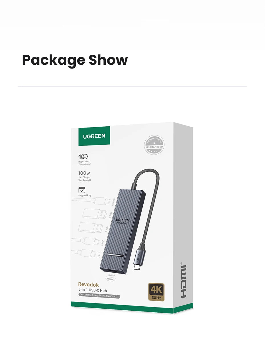 UGREEN USB C HUB 10Gbps 4K60Hz HDMI USB3.2 PD100W USB Splitter for Laptop Macbook Pro Air iPad Phone Android Docking Station