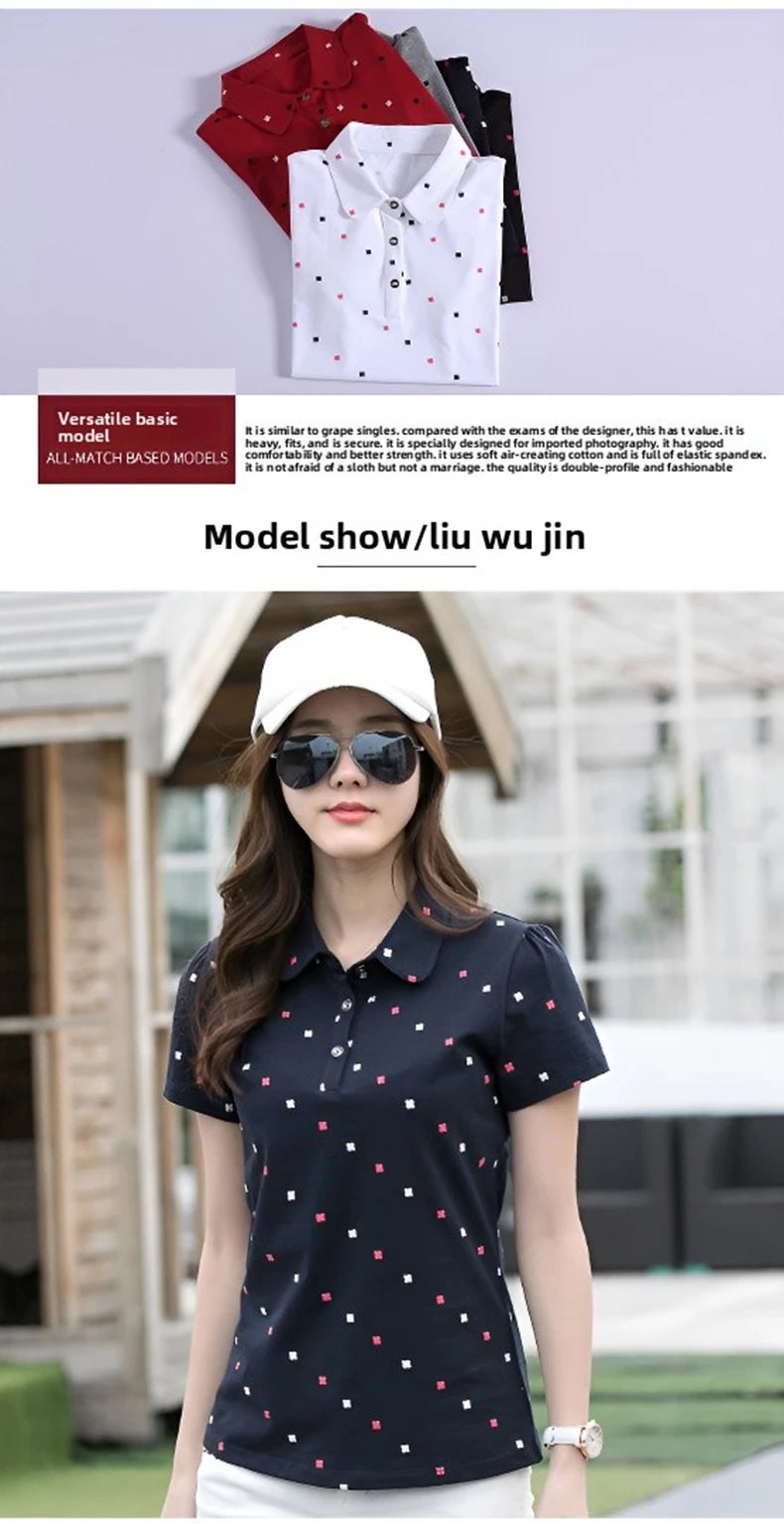 Women's Summer Cotton Shirt - Slim Fit Foldable Flip Collar Short Sleeve Printed Casual Top Trendy Button Design Fashion