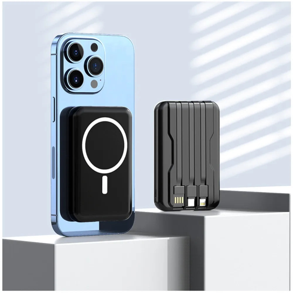 New LaunchMagnetic Wireless Fast Charging Power Bank Built-in Cable Mini Compact Portable External Battery Pack for Cell Phones