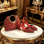 New Italian Pumps and Bag To Party 2026 INS Style Pointed Metalldekoration Rhinestone Elegant Gold Color High Heels for Women